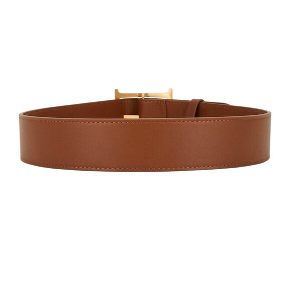 Helsa Brown Leather Belt with Gold Buckle - Picture 2 of 13